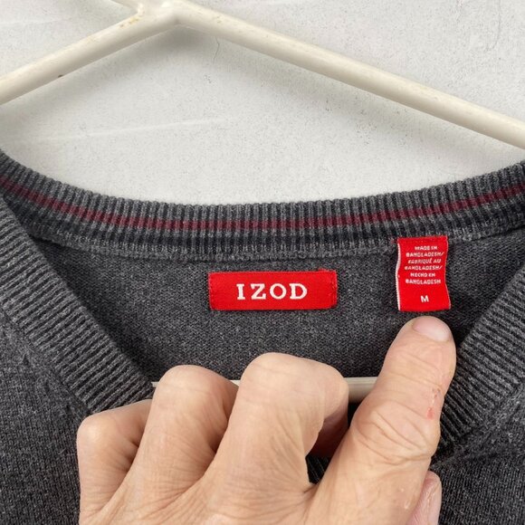 Izod Mens Sweater Medium Gray V-Neck Cotton Blend Long Sleeve - Picture 3 of 6
